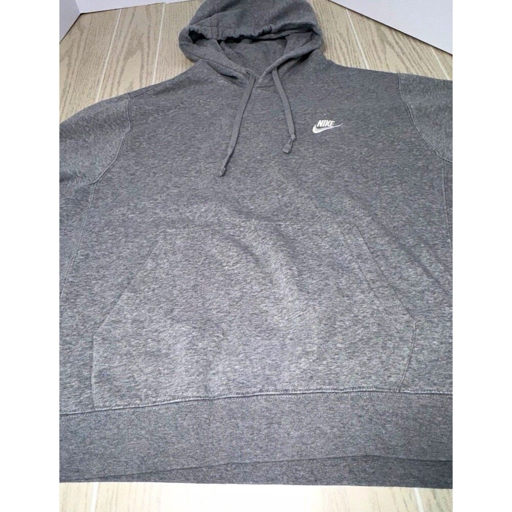Nike Men's Gray Pullover Hoodie Size L Solid Fleece Cotton Blend Logo Pockets